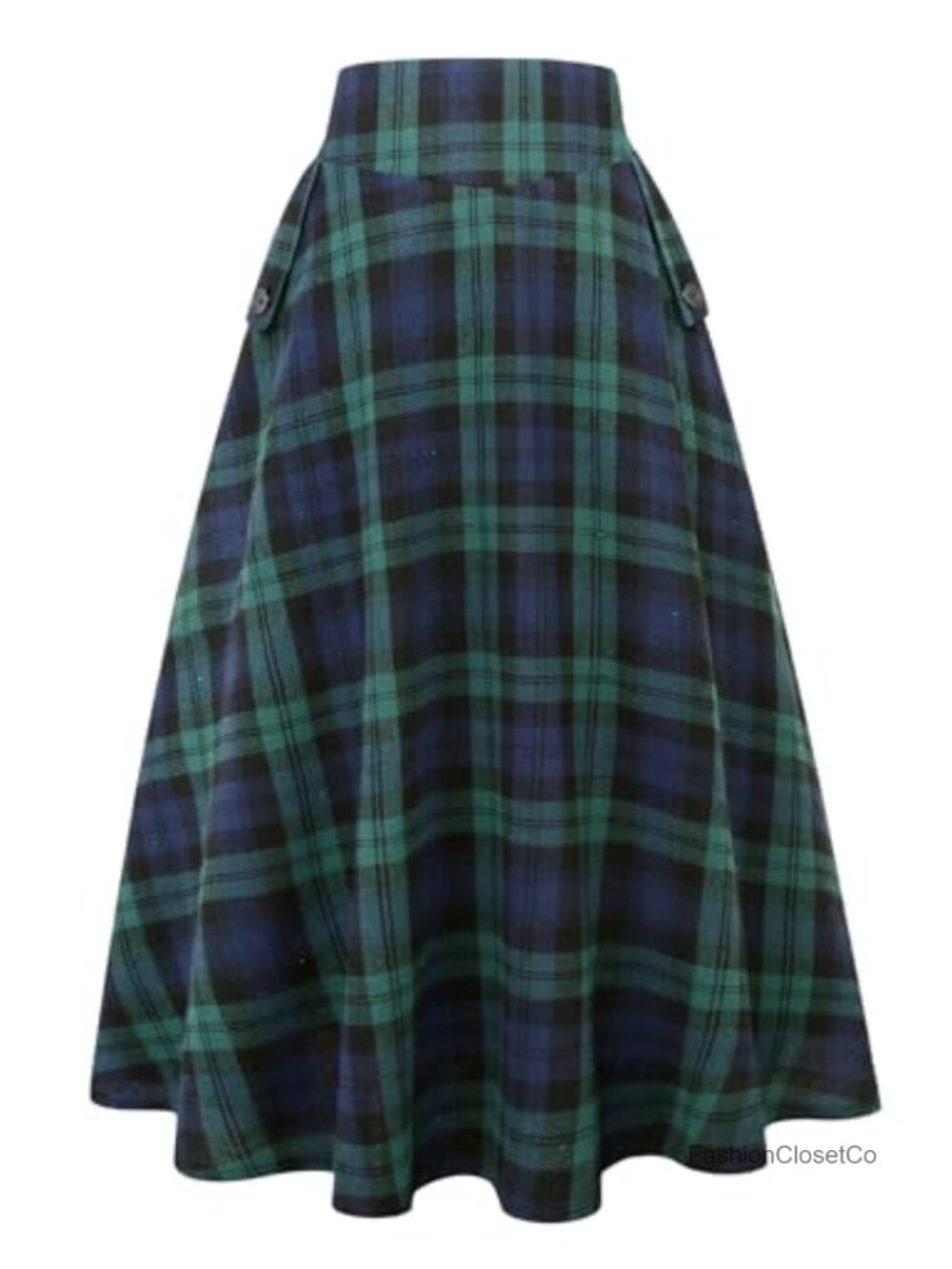 Women's High Waisted Plaid A-Line Long Maxi Skirt with Pockets